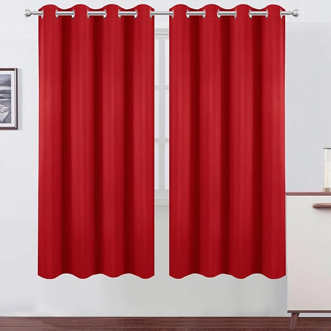 LEMOMO Blackout Curtains 66 x 72 Inch Long Bright Red Curtains Set of 2 Panels Room Darkening Curtains for Bedroom and Living Room