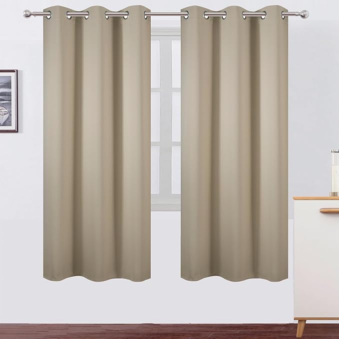 LEMOMO Beige Thermal Blackout Curtains/42 x 72 Inch/Set of 2 Panels Room Darkening Curtains for Bedroom
