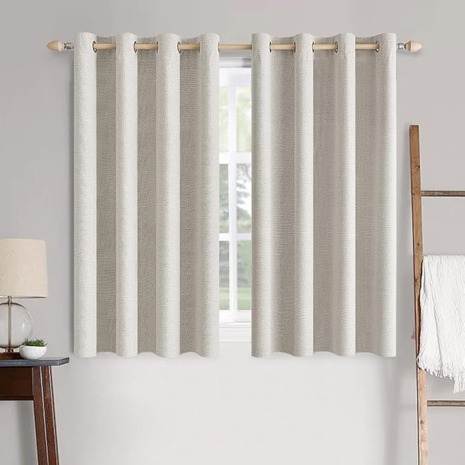 MIULEE Linen Textured Curtains for Bedroom Solid 100% Blackout Thermal Insulated Cream White Grommet Room Darkening Curtains & Drapes Luxury Decor for Living Room Nursery 52 x 63 Inch (2 Panels)