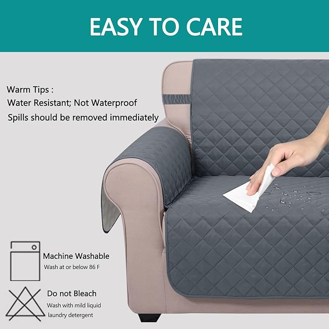 U-NICE HOME Large Sofa Cover Reversible Couch Cover for Dogs with Elastic Straps Water Resistant Furniture Protector for Pets Couch Cover for 4 Cushion Couch (Oversized Sofa, Dark Blue/Light Grey)