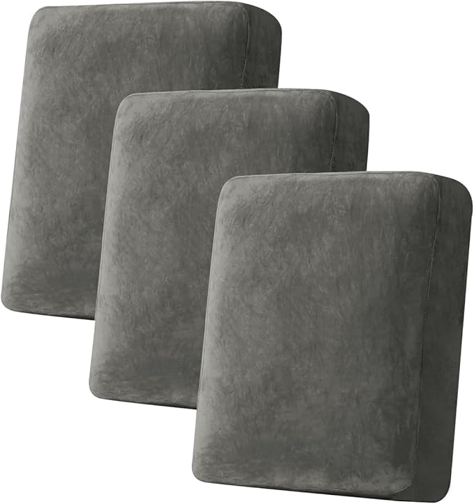 Couch Cover Stretch Velvet Sofa Cushion Cover 3-Piece - Elastic Washable Slipcover for Seat or Backrest, Couch Seat Covers for Sofas (Grey)