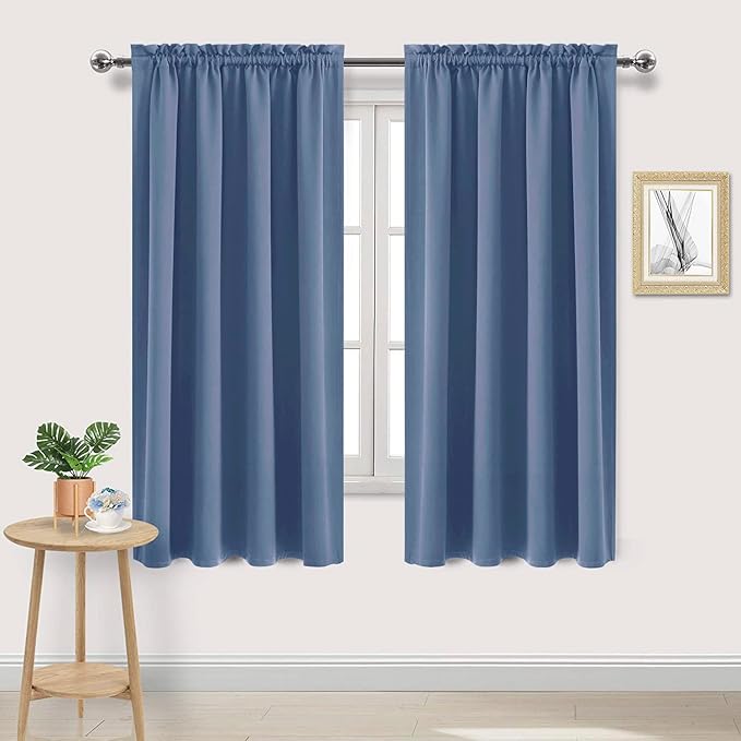 DWCN Blackout Curtains – Thermal Insulated, Energy Saving & Noise Reducing Bedroom and Living Room Curtains, Dusty Blue, W 52x L 63 Inch, Set of 2 Rod Pocket Curtain Panels