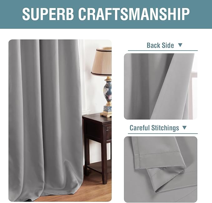 H.VERSAILTEX Blackout Room Darkening Thermal Insulated Grommet Window Curtains Drapes Draperies for Living Room/Bedroom, Energy Saving Curtains for Patio Door, Dove Gray, 1 Panel, 52" W x 96" L