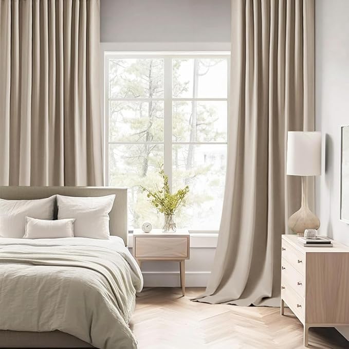 MIULEE Taupe Back Tab Blackout Curtains 72 Inches Long 2 Panels Set for Living Room Bedroom Privacy, Rod Pocket/Pinch Pleat Thermal Insulated Room Darkening Pleated Light Blocking Drapes