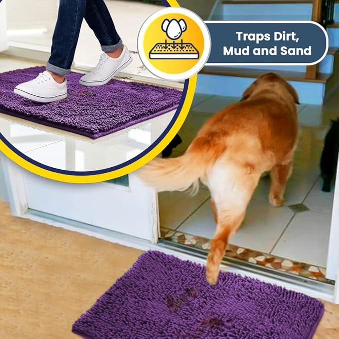 Muddy Mat® | Super Absorbent Door Mat Indoor, Microfiber Quick Dry Chenille Entryway Rug, Non-Slip Front Door Mat, Indoor Mats for Entryway, Machine Washable Pet Rug, Purple 48"x60"