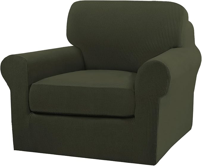 Turquoize 2 Piece Chair Covers Armchair Slipcovers for Living Room Armchair Sofa Cover with Individual Cushion Covers Feature Jacquard Fabric (Chair, Olive)