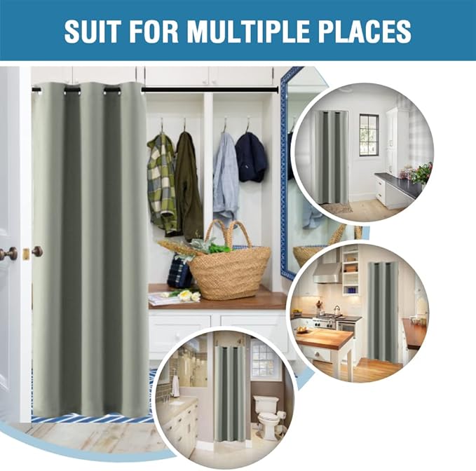 H.VERSAILTEX Doorway Curtain Blackout Closet Door Curtain Room Divider Window Treatment Curtain for Bedroom Thermal Insulated Privacy Drape Soundproof Grommet, 42 x 80 inches, 1 Panel, Sage