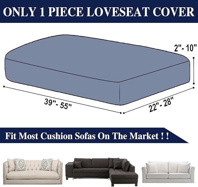 Couch Cushion Cover Loveseat Cover or 2 Seat Sofa Cover Washable Stretch Sectional Sofa Slipcover(1 Piece for Loveseat or Sofa 2-Seater, Navy)