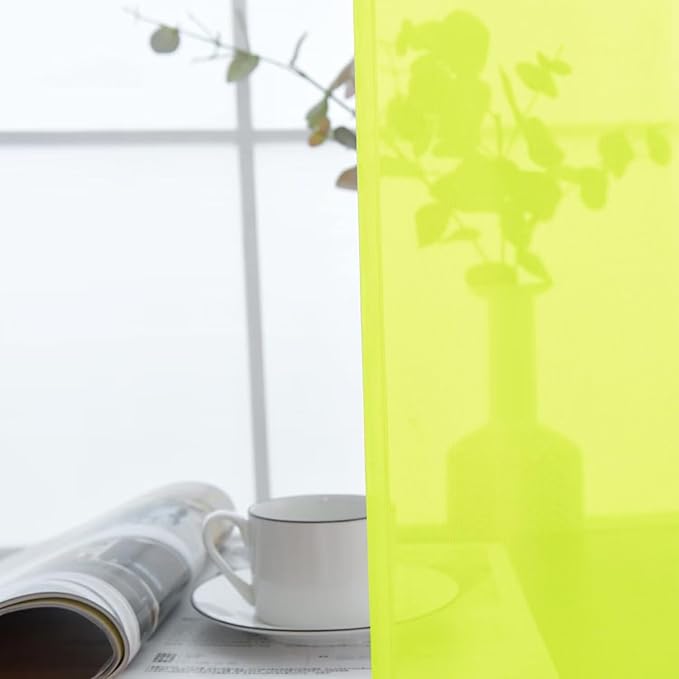SpaceDresser Basic Rod Pocket Sheer Voile Window Curtain Panels Chartreuse 1 Pair 2 Panels 52 Width 45 Inch Long for Kitchen Bedroom Children Living Room Yard（Chartreuse, 52W x 45L）
