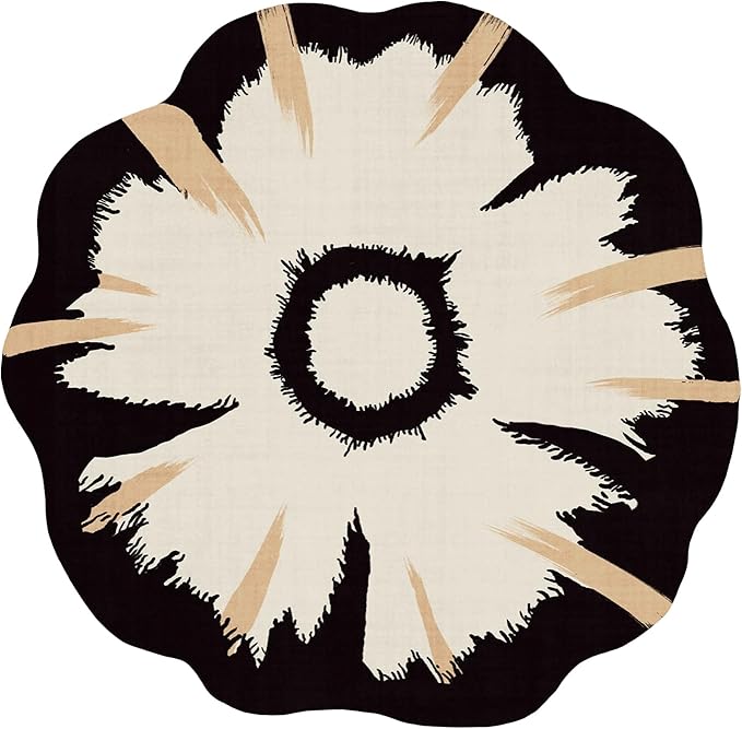 Latte&Fog Round Area Rug for Living Room, Modern Floral Washable Circle Rug, Boho Non Slip Low Pile Carpet for Bedroom, Dining Room, Entrance and Hallway(4ft Round)