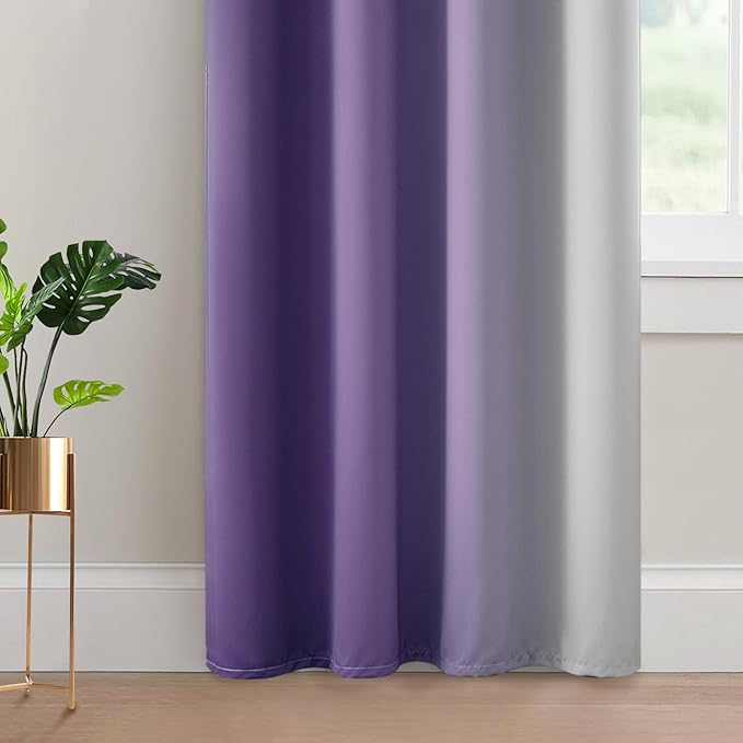 Yakamok Greyish White and Lavender Purple Ombre Curtains,Light Blocking Curtains,Room Darkening Grommet Window Drapes for Bedroom(Lavender Purple,52x84 Inch,2 Panels)