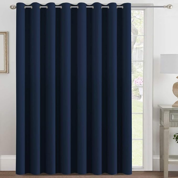 H.VERSAILTEX Blackout Patio Curtains 100 x 96 Inches for Sliding Door Extral Wide Blackout Curtain Panels Thermal Insulated Room Divider - Grommet Top, 8' Tall by 8.5' Wide - Navy Blue
