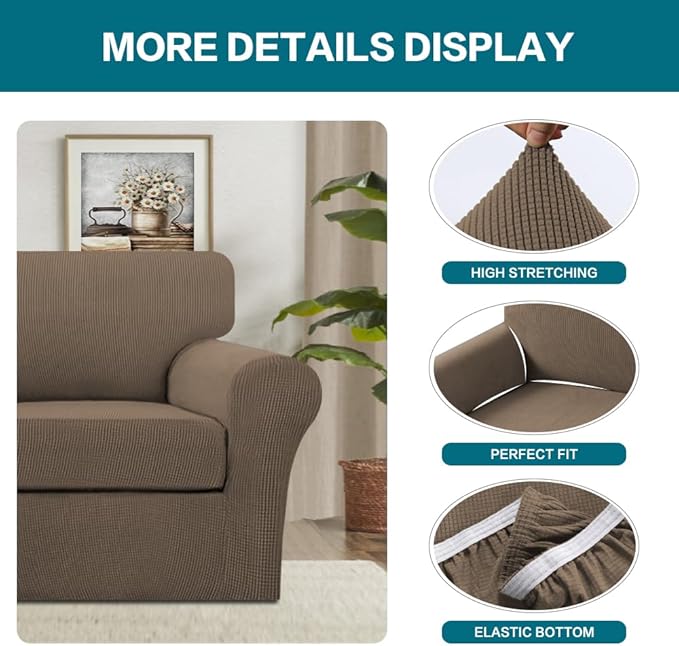 Turquoize 2 Piece Chair Covers Armchair Slipcovers for Living Room Armchair Sofa Cover with Individual Cushion Covers Feature Jacquard Fabric (Chair, Macchiato)