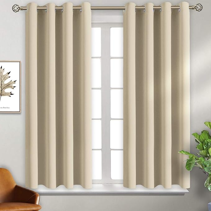 BGment Room Darkening Curtains for Bedroom - Grommet Thermal Insulated Window Treatments Light Blocking Curtains for Living Room, Set of 2 Panels, Each 46 x 54 Inch, Beige
