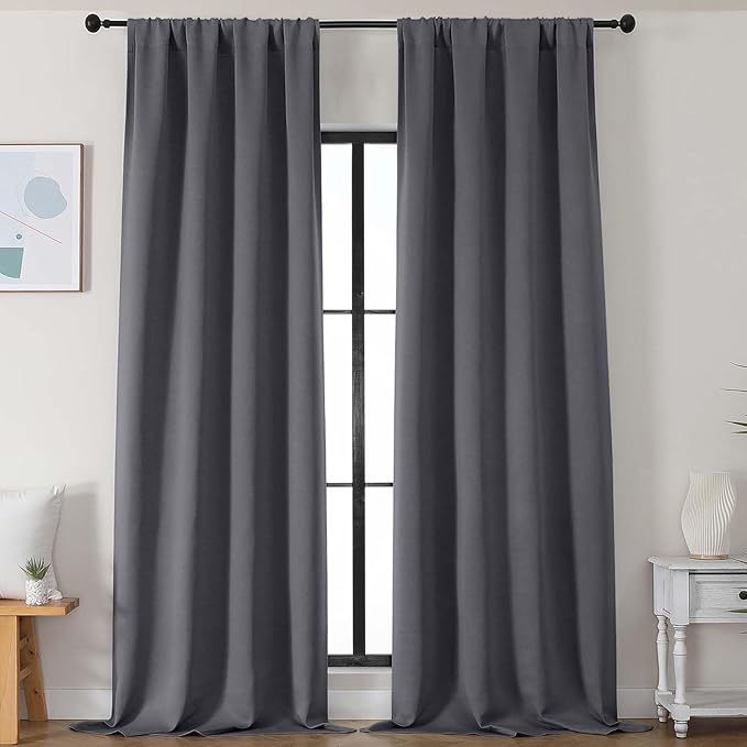 Simplebrand Grey Blackout Curtains for Bedroom 102 Inches Long 2 Panels, Solid Thermal Insulated, Energy Saving Living Room Window Treatment Curtains Blackout Drapes, W50 x L102 Inch, Grey