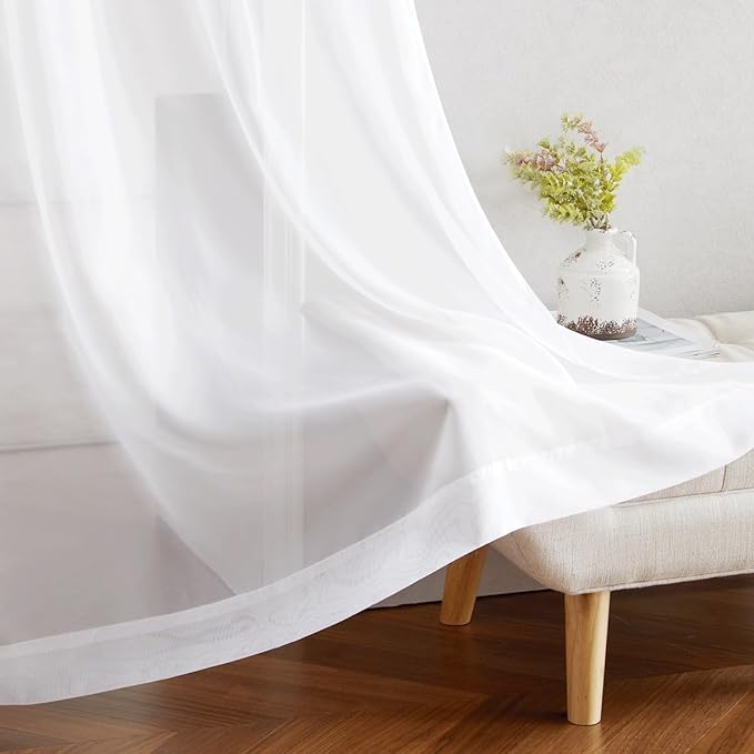 NICETOWN White Sheer Curtains 80 inches Long for Doorway, Grommet Voile Sheer with Light Filtering Window Treatments Elegant Door Curtains for Nursery/Bedroom, W42 x L80, 2 Panels