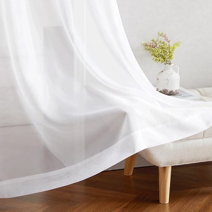 NICETOWN Sheer Curtains Extra Long - Ring Top Voile Textured Large Window Treatments Vertical Dressings for Wedding/Villa/Living Room (108" Wide Total 2 Pieces, 120" Long, White)