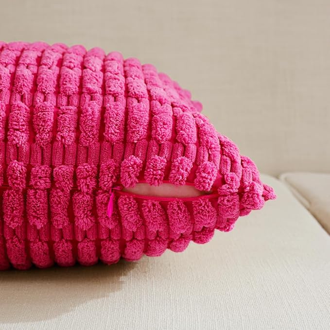 Fancy Homi 4 Packs Boho Hot Pink Decorative Throw Pillow Covers 20x20 Inch for Couch Bed Sofa, Rustic Modern Farmhouse Home Decor, Soft Plush Corduroy Square Cute Cushion Case 50x50 cm