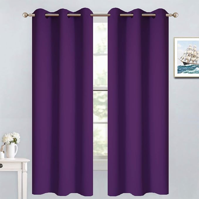 Yakamok Blackout Curtains Room Darkening Thermal Insulated with Grommet Window Curtain for Bedroom, 38 x 63 inch,Purple, 2 Panels