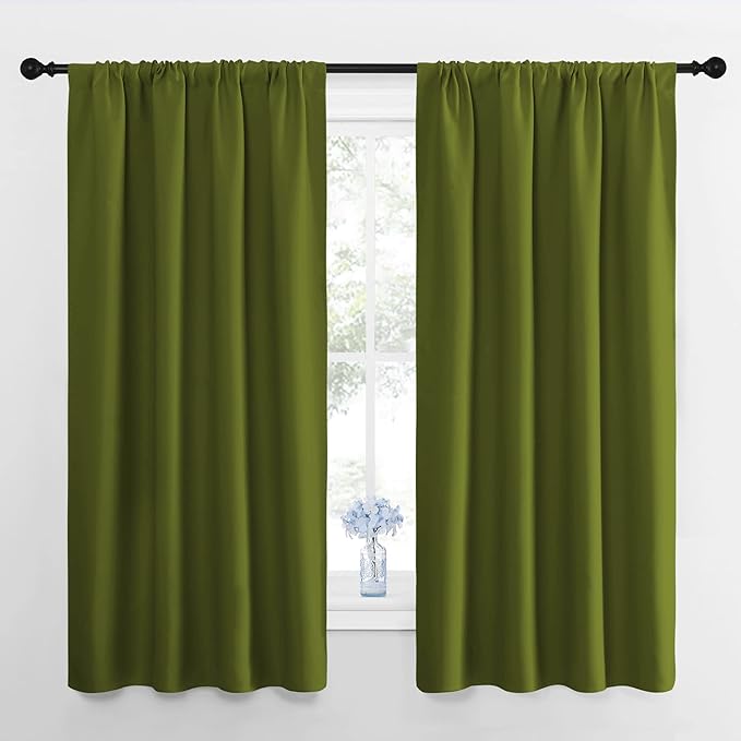 NICETOWN Window Curtains for Bedroom, Olive, 2 Panels, W42 x L48 -Inch, Home Decoration Thermal Insulated Rod Pocket Blackout Blinds & Drapes for Small Windows