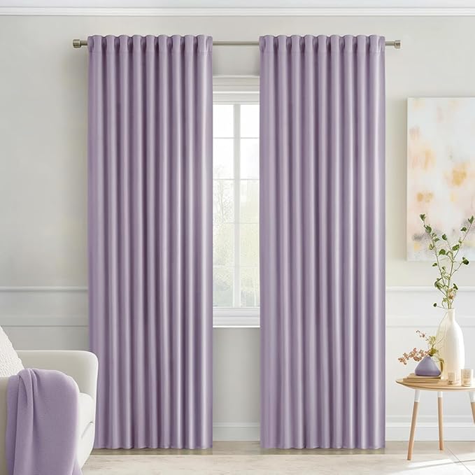 MIULEE Lilac Back Tab Blackout Curtains 72 Inches Long 2 Panels Set for Living Room Bedroom Privacy, Rod Pocket/Pinch Pleat Thermal Insulated Room Darkening Pleated Light Blocking Drapes
