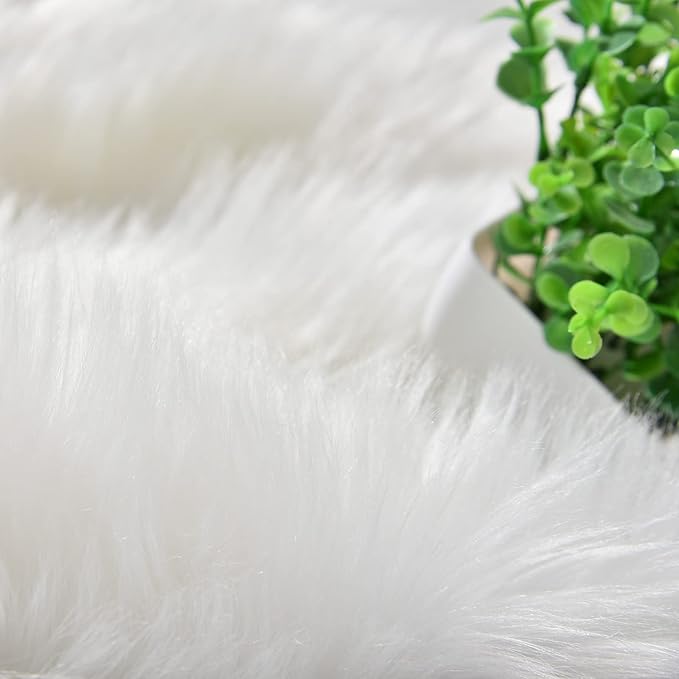 Goolela White Area Rug 10x12 Fluffy Fuzzy Sheepskin Carpet for Living Room Bedroom Furry Faux Fur Shaggy Washable Rectangle