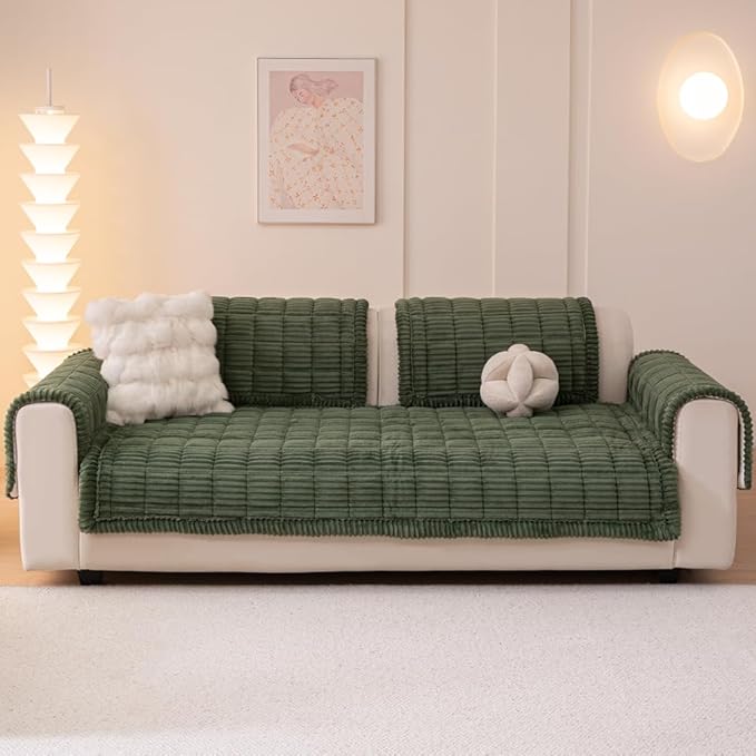 Couch Cover for Dogs Washable, Fuzzy Pet Couch Covers for 3 Cushion Sofa Pet Friendly, Non Slip Sofa Cover (Green, 35" x 70.9"/90 x 180cm)