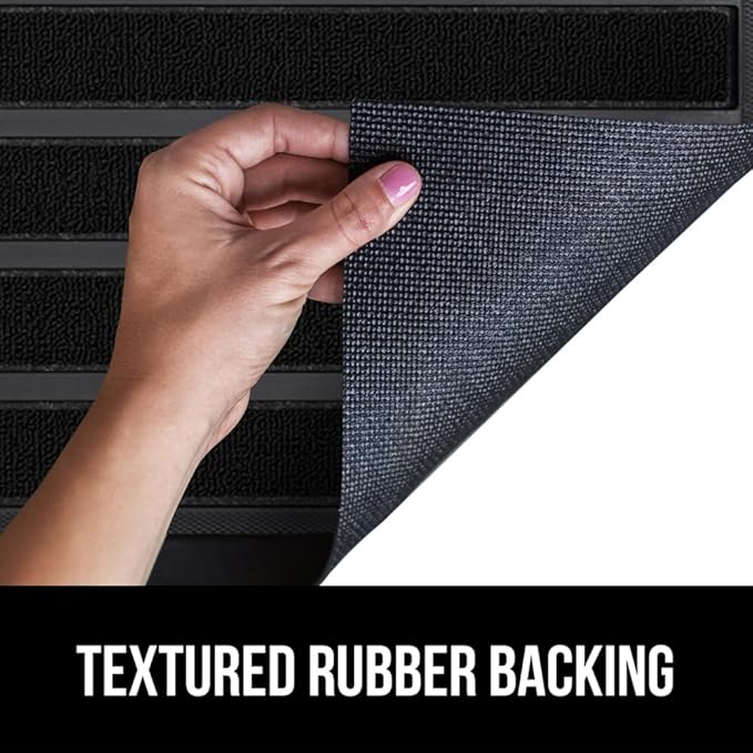 GORILLA GRIP 100% Waterproof All-Season WeatherMAX Doormat US Designed Natural Rubber, Stain and Fade Resistant, Low Profile Indoor Outdoor Door Mats, Easy Clean Patio Mat, 29x17, Black Stripe