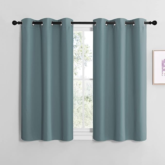 NICETOWN Modern Blackout Curtains Noise Reducing, Thermal Insulated and Privacy Room Darkening Drape Panels for Boy's Guest Room Door Small Short Window (Greyish Blue, 2 Panels, W42 x L40 -Inch)
