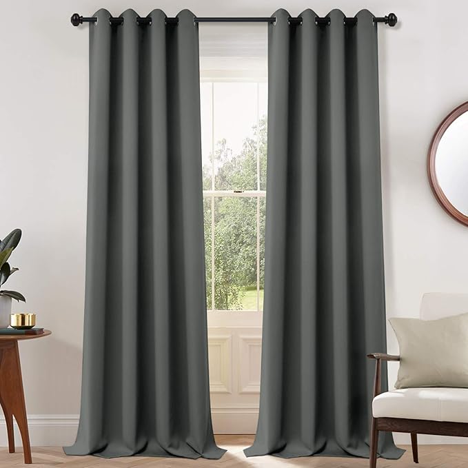 Yakamok Blackout Curtains Room Darkening Thermal Insulated with Grommet Window Curtain for Bedroom, 52 x 108inch,Dark Grey, 2 Panels