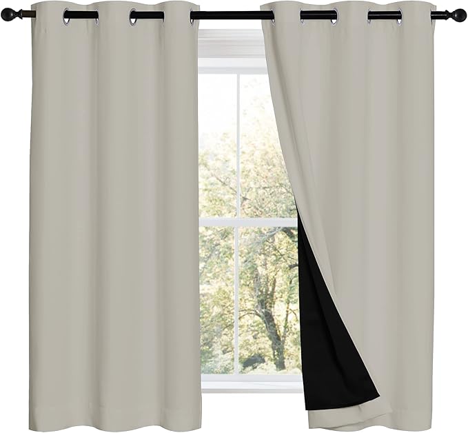 NICETOWN 100% Blackout Curtains 54 inches Long, Double-Deck Completely Blackout Window Treatment Thermal Insulated Lined Drapes for Small Window (Natural, 1 Pair, 42 inches Width Each Panel)