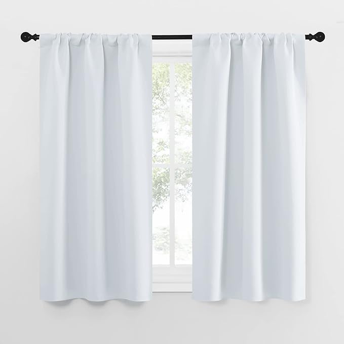 NICETOWN Greyish White Window Curtain Panels - Thermal Insulated Rod Pocket Room Darkening Curtain Sets for Bedroom (Greyish White, 2 Panels, 29 by 50)