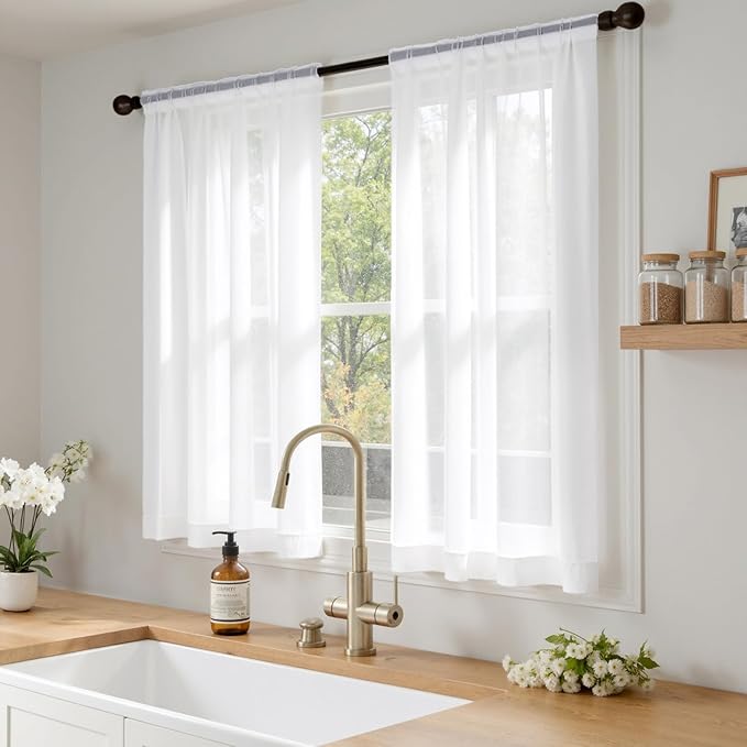 MIULEE White Sheer Curtains 63 Inches Long, 4 Panels Set, Light Filtering Rod Pocket Voile Drapes for Living Room and Bedroom, Airy Soft Fabric Window Treatments, 42 x 63 Inches