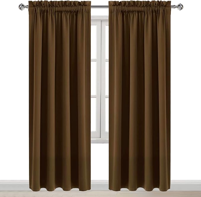 DWCN Blackout Curtains Room Darkening Thermal Insulated Bedroom Curtains Window Curtain Panels, 52 x 84 inches Long, Set of 2 Brown Rod Pocket Drapes