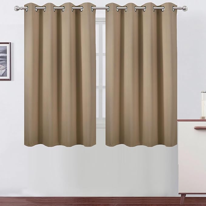 LEMOMO Blackout Curtains 66 x 54 Inch Long Natural Curtains Set of 2 Panels Room Darkening Curtains for Bedroom and Living Room