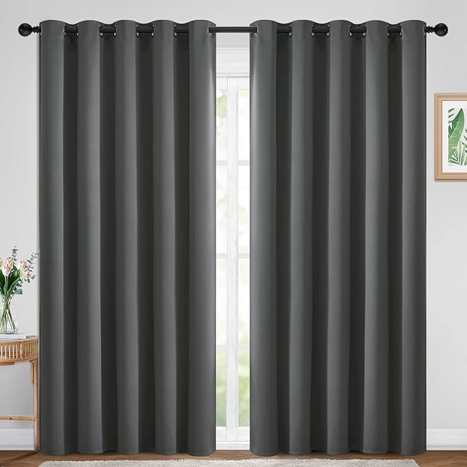 Yakamok Blackout Curtains Room Darkening Thermal Insulated with Grommet Window Curtain for Bedroom/Living Room(70Wx84L inch, Dark Grey, 2 Panels)