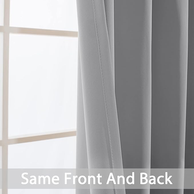 Yakamok 36 Inch Blackout Curtains Panels with Grommets - Room Darkening Thermal Insulated Window Drapes for Living Room/Bedroom,Light Grey, 52W x 36L, 2 Panels