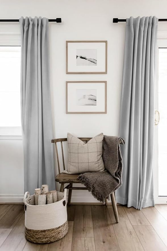 100% Blackout Shield Linen Blackout Curtains for Bedroom 96 Inches Long, Back Tab/Rod Pocket Living Room Drapes, Thermal Insulated Blackout Curtains 2 Panels Set, 50" W x 96" L, Grey