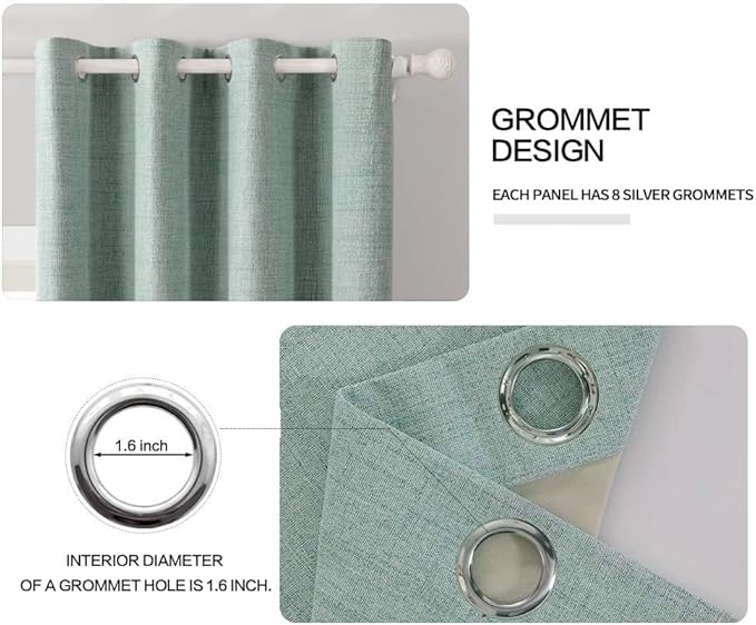 MIULEE Linen Texture Curtains for Bedroom Solid 100% Blackout Thermal Insulated Seafoam Green Curtains Grommet Room Darkening Drapes for Living Room Nursery 52x45 Inch (2 Panels)