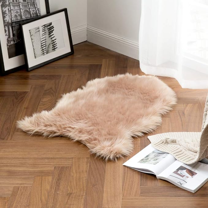 MIULEE Fluffy Rug Soft Shaggy Faux Fur Area Rug Luxury Plush Sheepskin Carpet for Bedroom Living Room Sofa Chair 2 x 3 Feet, Khaki