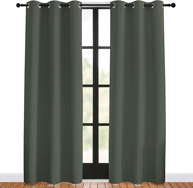 NICETOWN Thermal Curtains for Kids Room, Dark Mallard, Set of 2, 42 by 80 inches, Window Treatment Thermal Insulated Solid Grommet Blackout Drape Panels for Bedroom