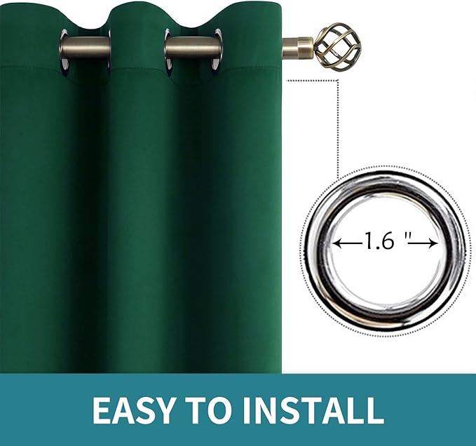 BGment Blackout Curtains for Kids Bedroom - Grommet Thermal Insulated Room Darkening Curtains for Living Room, Set of 2 Panels (42 x 72 Inch, Emerald)