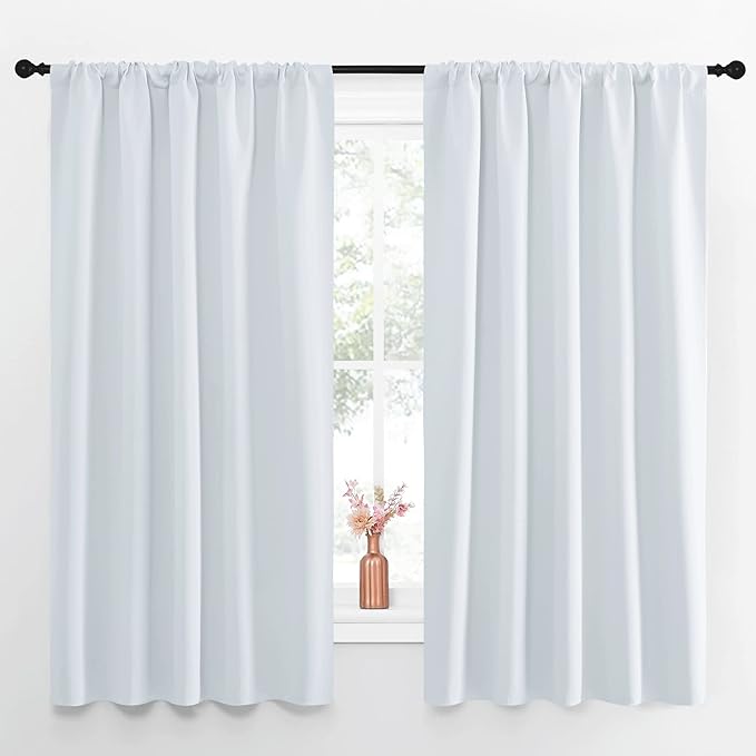 NICETOWN Greyish White Bedroom Curtain Panels - Multi-Function Noise Reducing Performance Window Treatment Thermal Insulated Room Darkening Drapes for Nursery (2 Panels, 52 by 63)