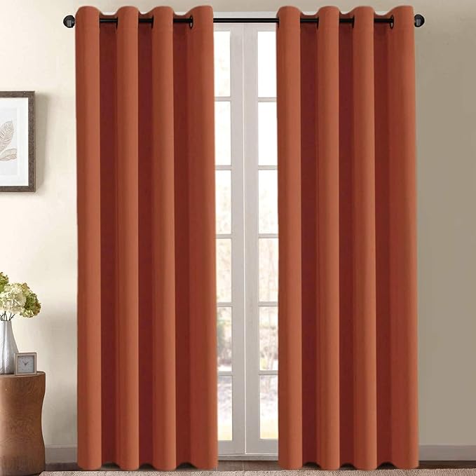 H.VERSAILTEX Ultra Soft Blackout Curtains for Bedroom 84 Inches Thermal Insulated Window Curtain for Living Room, Energy Efficicent Grommet Window Treatment Panel - Orange (1 Panel), 52'W x 84'L