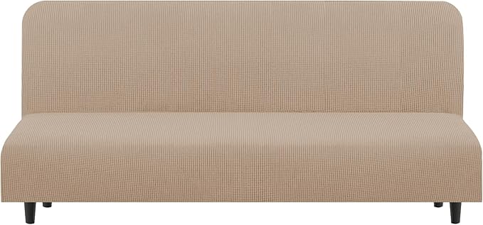 U-NICE HOME Stretch Futon Cover Armless Bed Slipcover - Soft Jacquard Fabric Washable for Pet Friendly, Camel