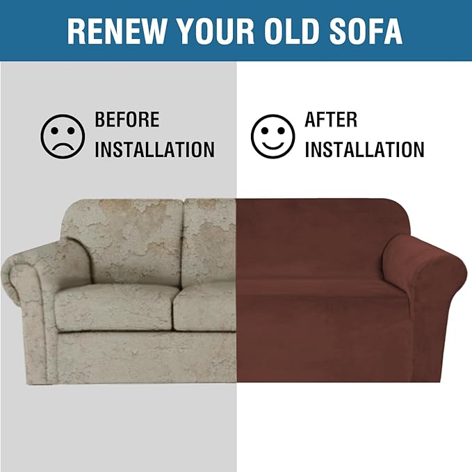 H.VERSAILTEX Stretch Velvet Loveseat Covers for 2 Cushion Couch Covers for Living Room Sofa Covers Slipcovers with Non Slip Straps Bottom, Ultra Thick Comfy Velour (Width 58"-72", Burnt Brick)