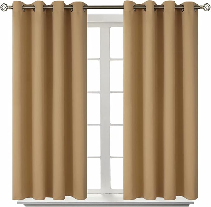 BGment Blackout Curtains for Living Room - Grommet Thermal Insulated Room Darkening Curtains for Bedroom, 2 Panels of 52 x 45 Inch, Khaki