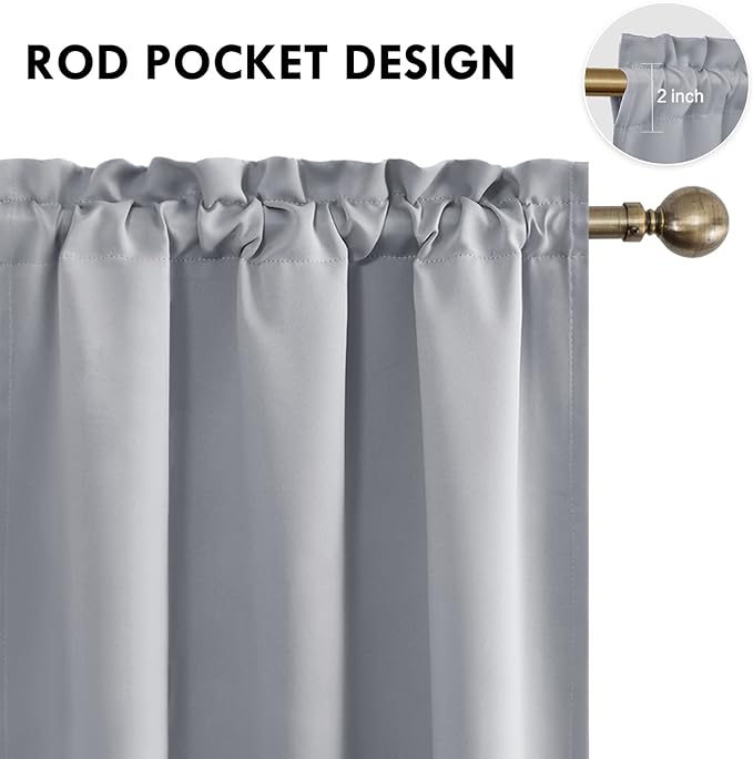 DWCN Blackout Curtains Room Darkening Thermal Insulated Bedroom Curtains Window Curtain Panels, 38 x 84 inches Long, Set of 2 Silver Grey Rod Pocket Drapes