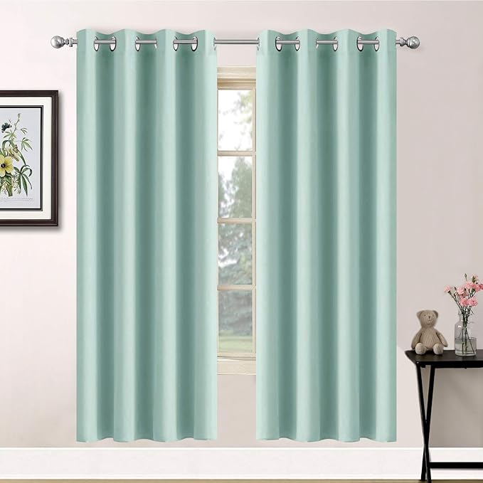 Yakamok Aqua Curtains 63 Inch Length Blackout Room Darkening Thermal Insulated Curtain for Bedroom,Aqua Blue Light Blocking Window Treatment Drapes for Living Room 52x63 Inch,2 Panels