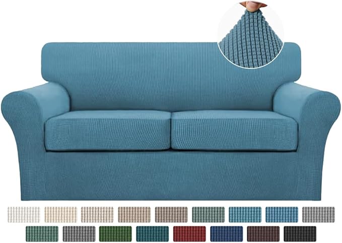 Turquoize 3 Piece Sofa Covers for 2 Cushion Couch Sofa Slipcover Soft Couch Cover for Dogs-Washable Sofa Furniture Covers with 2 Individual Cushion Covers (2 Cushion Sofa, Storm Blue)
